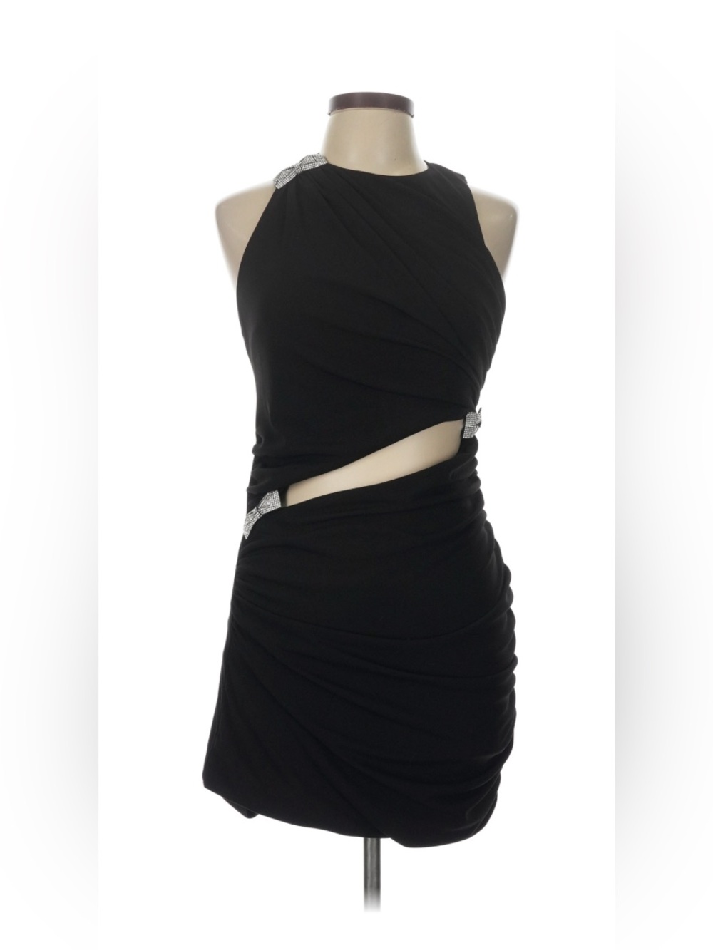 Zara Black Asymmetrical Cutout Dress with Crystal Accents
